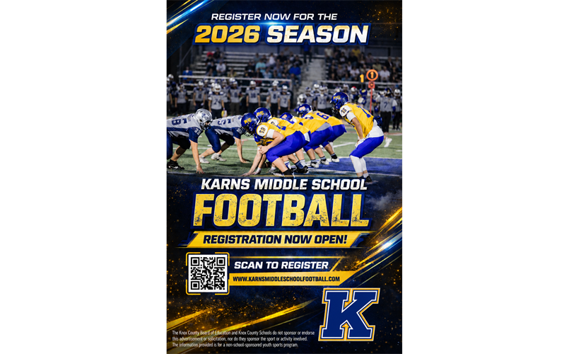 2026 Karns Middle Football Registration is open!